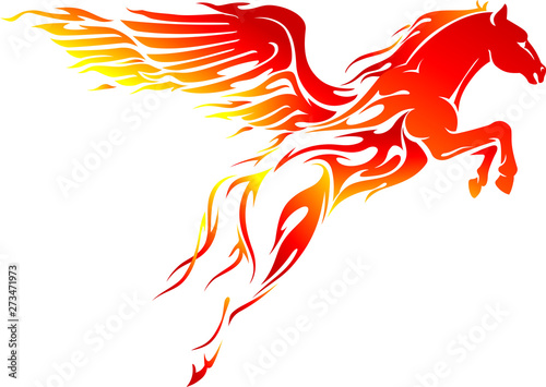 Fotografía Flaming Pegasus Leap, Mythical Creature