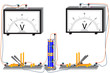 Physical experiment that demonstrates the direction of the current, the result - the direction of movement of the arrow of the voltmeter depends on the direction of the current in the circuit.