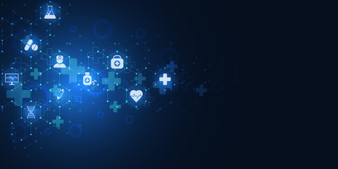 Wall Mural - abstract medical background with flat icons and symbols. template design with concept and idea for h