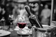 Monochrome Black And White Red Wine Served Romantic Joyful Table For Special Days