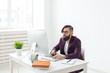 © satura_ - People, designer and technology concept - Man illustrator with thoughtful look, working environment