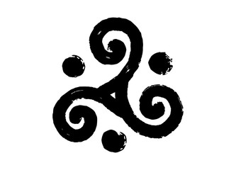 Hand drawn painted vector celtic triskel in grunge style isolated on white background