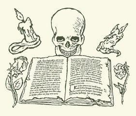 skull ritual Satanism  the occult book open