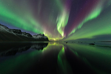 northern light over vestrahorn moutain , iceland