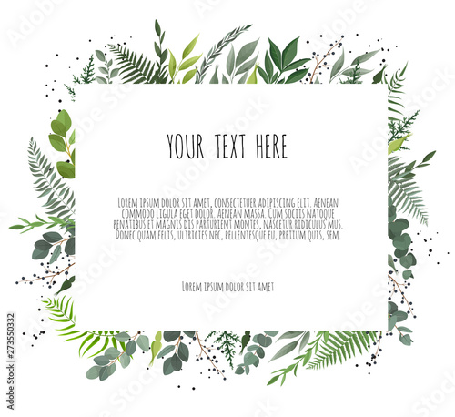 Vector floral frame. Greeting, postcard wedding invite template. Elegant fram...