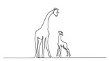 Fototapeta  - Giraffe with baby Continuous one line drawing