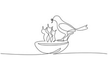 Bird Feeds Chicks Silhouettes One Line Drawing
