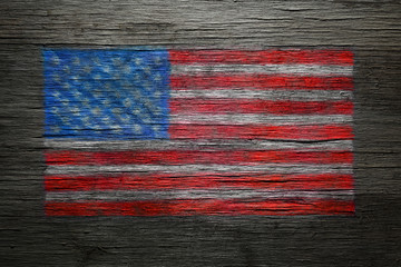 Wall Mural - American flag spray painted on old distressed wood