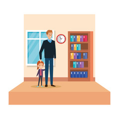 Poster - male teacher and little girl in school classroom