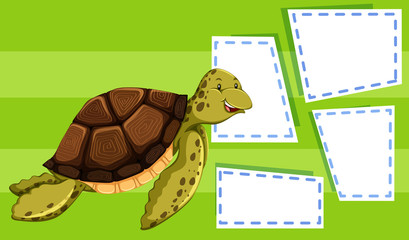 Wall Mural - Green turtle on note template