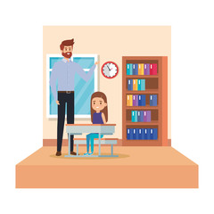 Poster - male teacher and girl seated in desk in classroom