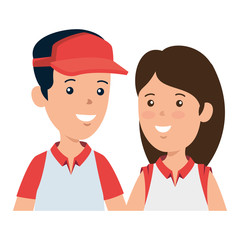 Sticker - young boy with sport cap and cute woman