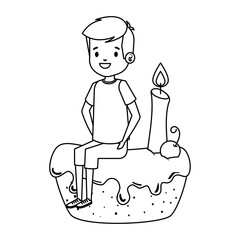 Sticker - happy little boy seated in cake with candle