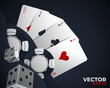 Banner with four aces and a several back side playing cards on black background