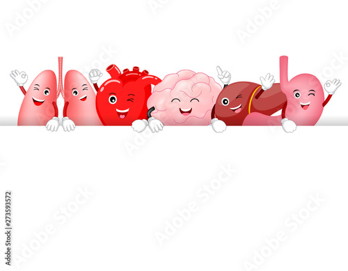 Set Of Funny Cute Cartoon Internal Organs Healthy Characters Of Brain Lung Stomach Heart And Liver With Text Area Illustration Isolated On White Background Buy This Stock Vector And Explore Similar