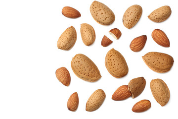 Wall Mural - almonds isolated on white background top view