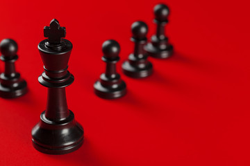 Sticker - Chess business success, leadership concept. Red background.