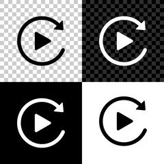 Poster - Video play button like simple replay icon isolated on black, white and transparent background. Vector Illustration