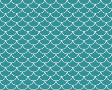 Fish Scales Seamless Pattern, Turquoise Abstract Background, Vector Illustration