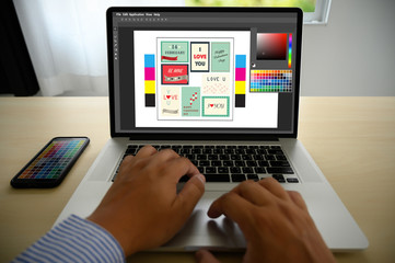 Aufkleber - Creative Designer Graphic at work. , Illustrator Graphic designer working digital tablet and computer Color swatch samples