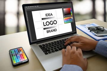 Aufkleber - Creative Designer Graphic at work. , Illustrator Graphic designer working digital tablet and computer Color swatch samples