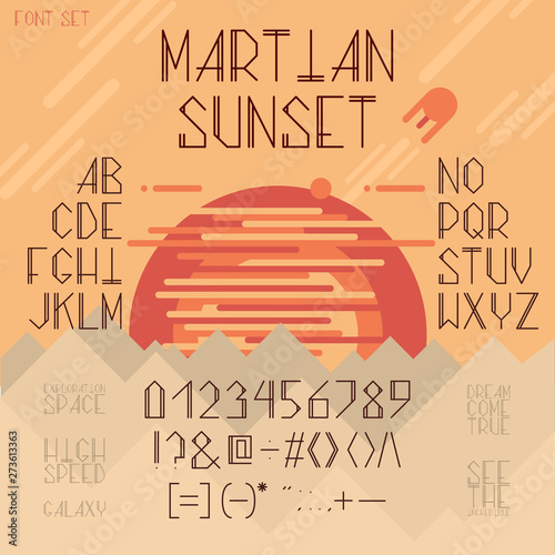 Vector thin line font, Latin alphabet, set with capital letters, numbers and ...