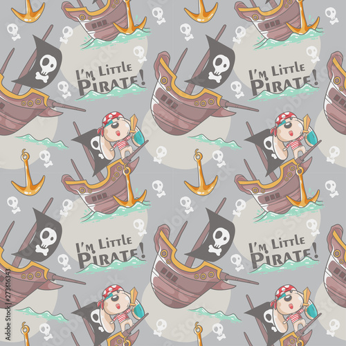 Plakat cute dog cartoon little pirate seamless pattern