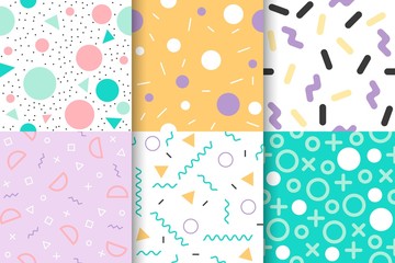 Wall Mural - set of memphis seamless pattern with geometric element