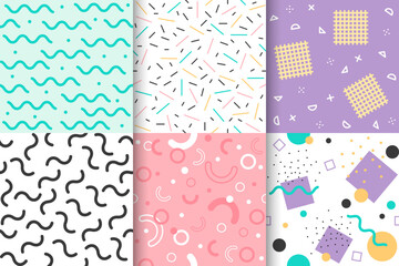Set of Memphis seamless pattern with Geometric element