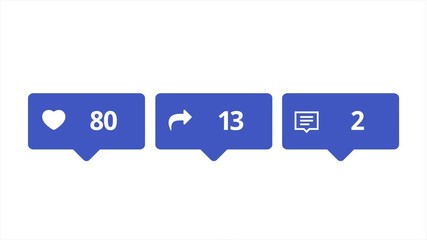 Poster - Comments, likes, follower counter increasing quickly, animation with user interface, social networks concept. Animation. Blue counting icons for social media on white background.