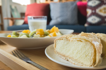 Wall Mural - breakfast with fruit and cake