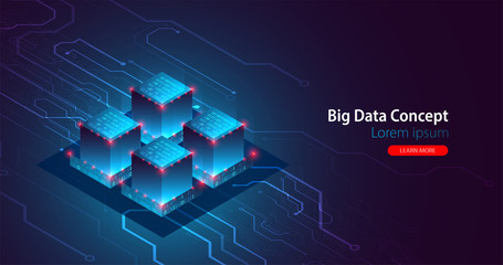 Isometric big data flow processing concept, database. Abstract technology background. Vector illustration