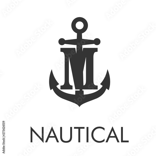 Logotipo Abstracto Con Texto Nautical Con Letra M En Ancla