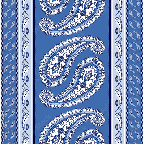 Indian Paisley Pattern Vector Seamless Border Blue And White Floral Oriental Motif For Rug Shawl Fabric Or Wallpaper Vintage Arabic Ornament Print Ethnic Design For Home Textile Stock Vector Adobe Stock