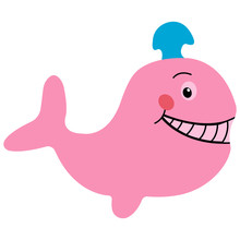 Pink Whale With Fountain Smiling Flat Icon Illustration Vector Isolated