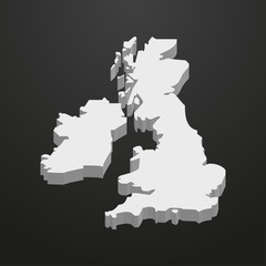 Poster - UK map in gray on a black background 3d