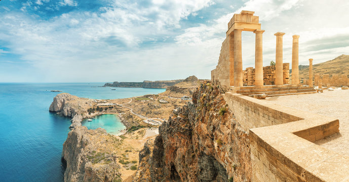 famous tourist attraction - acropolis of lindos. ancient architecture of greece. travel destinations