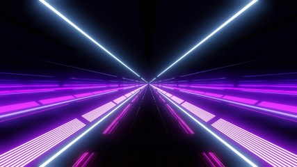 multi color light tunnel with purple lights and reflections