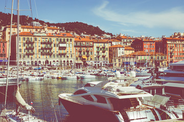 Wall Mural - Old port of Nice. Yachts and fishing boats moored in the harbor of Nice, Cote d'Azur, France.