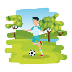 Canvas Print - happy athletic boy practicing football soccer in the park