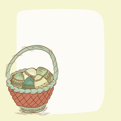 Sticker - Beautiful eggs in basket for Happy Easter celebration.