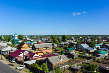 Wall Mural - lesosibirsk / Russia - june 06 2019: top view of the city, houses and trees