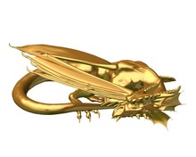 Fantasy Illustration Of A Statue Of A Sleeping Gold Dragon, 3d Digitally Rendered Illustration