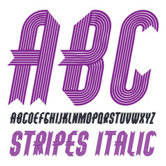 Poster - Vector trendy modern uppercase alphabet letters collection. Classic italic condensed bold type font, script from a to z can be used for logo creation. Created using geometric stripes.