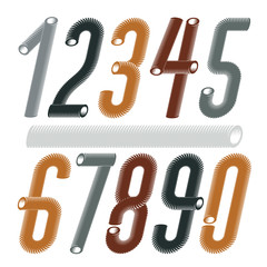Poster - Trendy vector numerals collection. Modern italic condensed, tall, funky numbers from 0 to 9 best for use in logo, poster creation. Created using dimensional vacuum pipe style.