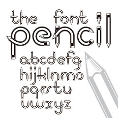 Poster - Set of vector lower case English alphabet letters isolated created with pencils, education idea. For use in reporting and journalism.