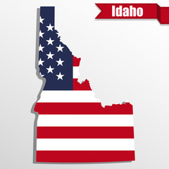 Poster - Idaho State map with US flag inside and ribbon