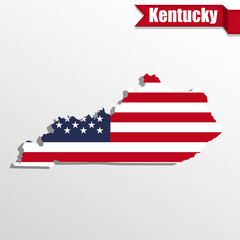 Canvas Print - Kentucky State map with US flag inside and ribbon