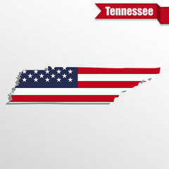 Canvas Print - Tennessee State map with US flag inside and ribbon