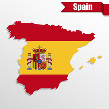 Spain Map With Spain Flag Inside And Ribbon